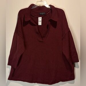 Lane Bryant- NWT Maroon V Neck Collar Half Length Sleeves Sweater- Size 26/28